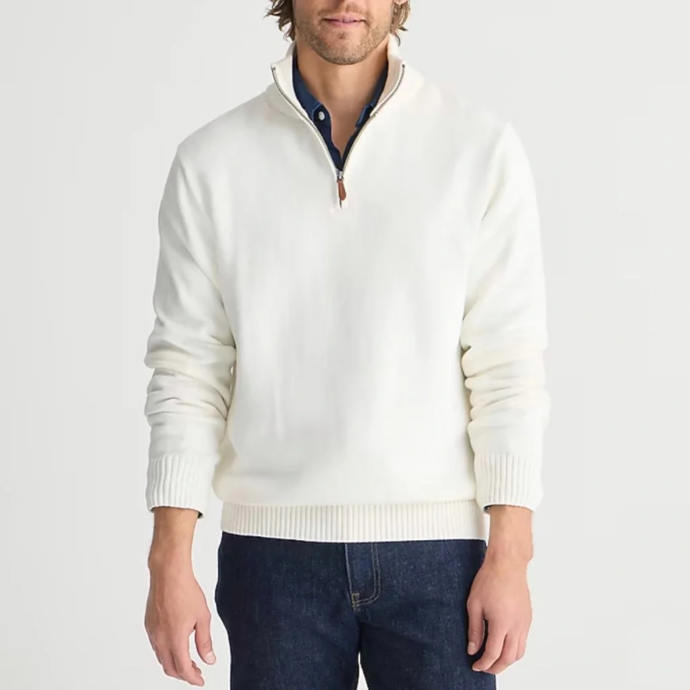 J CREW Men’s Heritage cotton half-zip sweater Ivory BT793